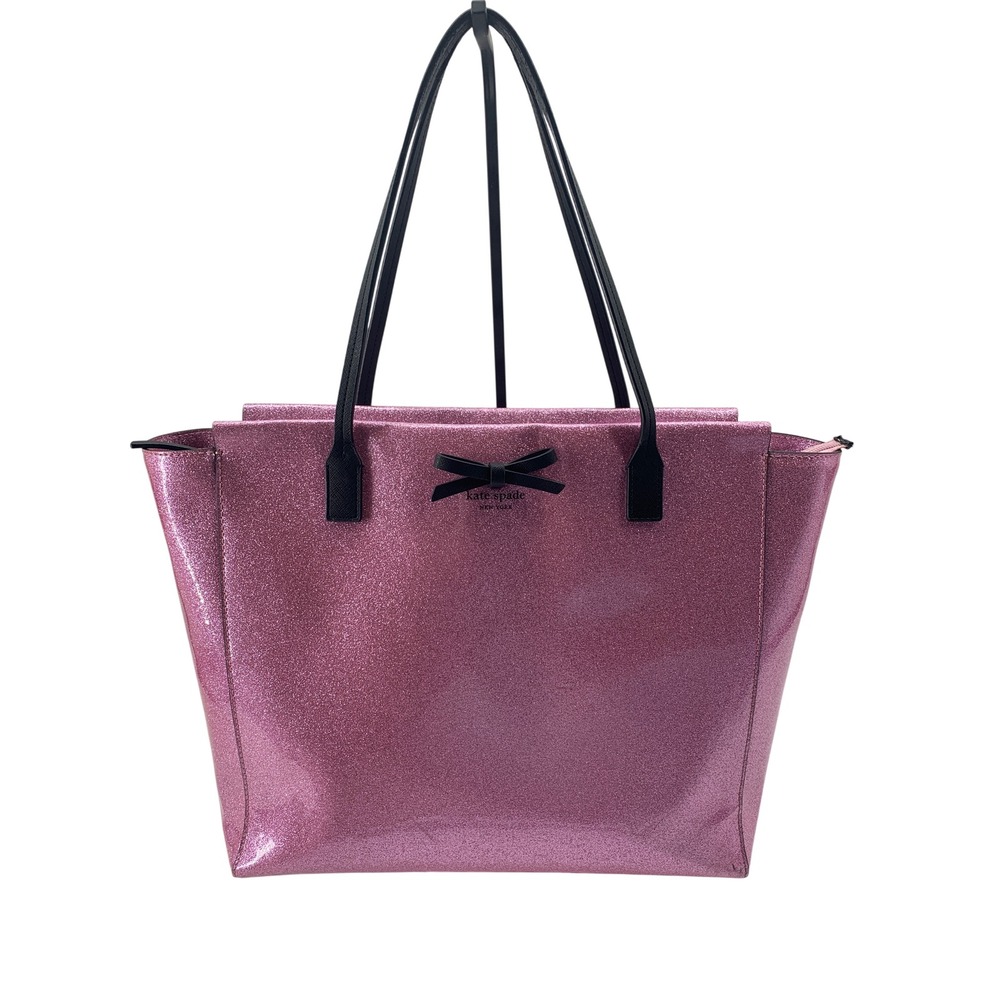 Kate Spade Pink Glitter Tote Bag Black Trim Bow Detail WKRU6263